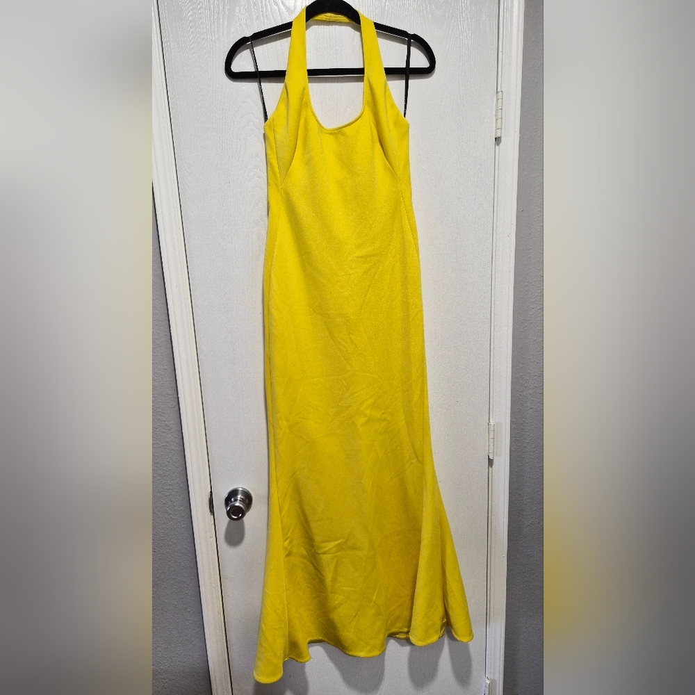Black Halo Eve Naples Neoprene Halter Yellow Maxi Dress Size 6 - Picture 2 of 10